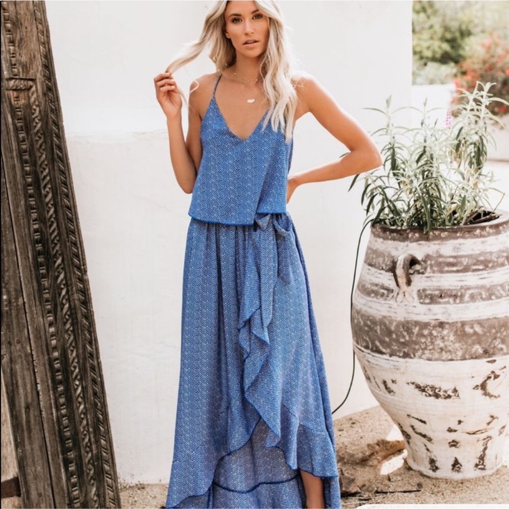 NWOT - Blue ruffle Maxi Dress - VICI